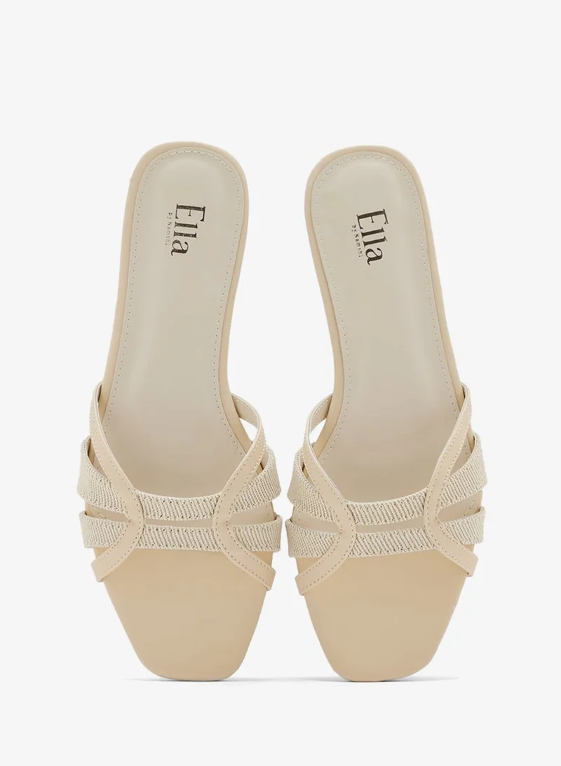 Ella Cream Color Block Strappy Flat Sandal for Women | Best Price UAE