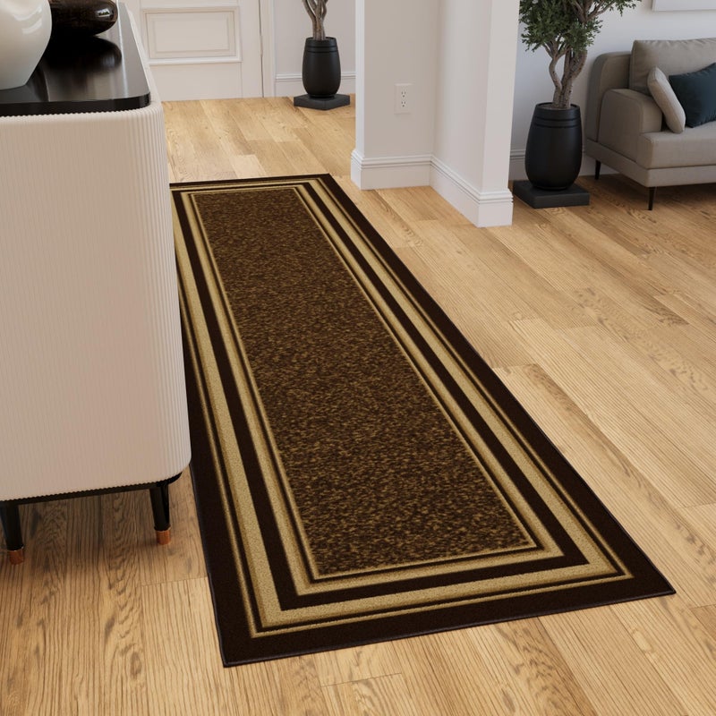 Ottomanson Hallway Runner Rug 27 x 910 Non Slip Border Area Rugs Easy to Clean Laundry Rug Runner Durable  Pet Friendly Floor Carpet Runners for Hallways Entryway Living Room Kitchen Brown
