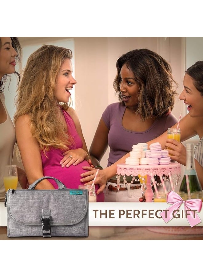 SKY-TOUCH Baby Portable Diaper Changing Pad,Waterproof Travel Change Pad,with Wipes Pocket, Smart Design Portable Changing Mat, Infant Travel Station Kit, Gift for Newborn Girl & Boy - Grey - Image 3