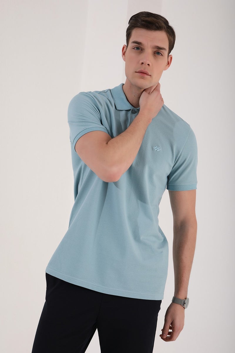 Tommy Life Ice Blue Men's Basic Logo Standard Pattern Knitwear Polo Neck T-Shirt - 87748  - Image 1
