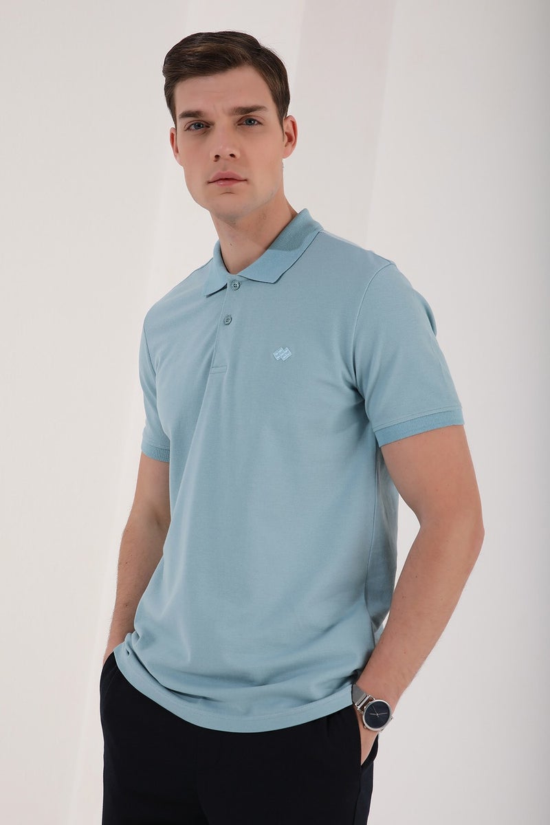 Tommy Life Ice Blue Men's Basic Logo Standard Pattern Knitwear Polo Neck T-Shirt - 87748  - Image 5