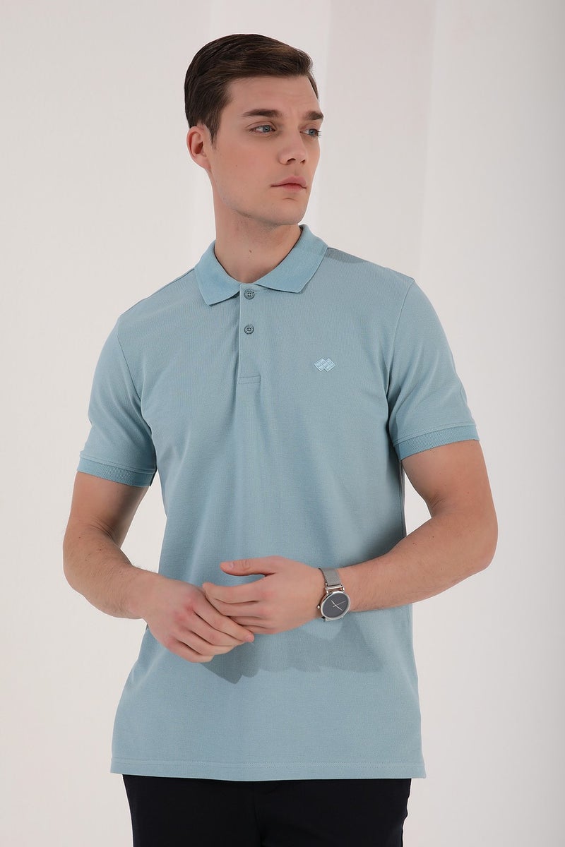 Tommy Life Ice Blue Men's Basic Logo Standard Pattern Knitwear Polo Neck T-Shirt - 87748  - Image 3