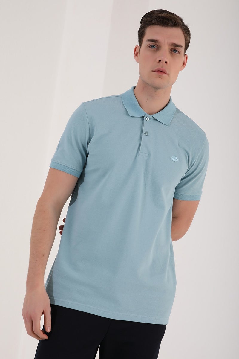 Tommy Life Ice Blue Men's Basic Logo Standard Pattern Knitwear Polo Neck T-Shirt - 87748  - Image 4
