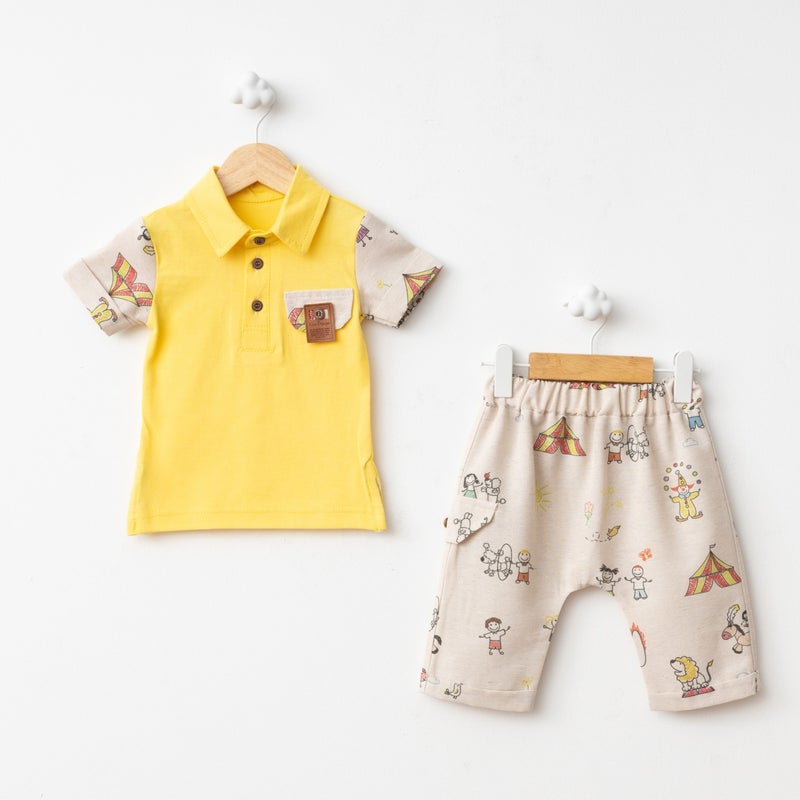 FOR MY BABY Baby Fou Tent Print Polo Neck T-shirt Set - Image 1