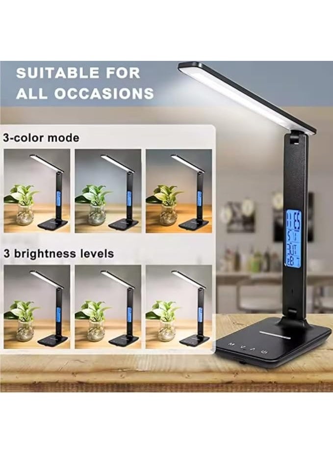 zentora LED Desk Lamp Qi Wireless Charger With Night Light With Alarm Clock Temperature and Output USB Charger Table Lamp - Image 5