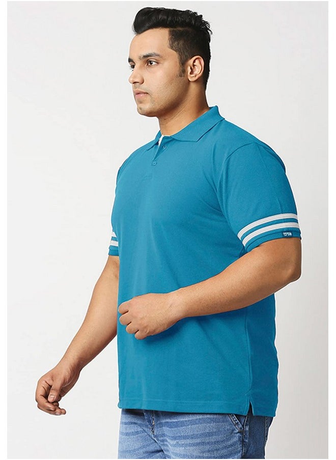وير يور أوبينين - تي شيرت رجالي مخطط بأكمام قصيرة وياقة بولو وياقة عادية بمقاس كبير من Wear Your Opinion (XXL، أزرق مخضر) - Image 1
