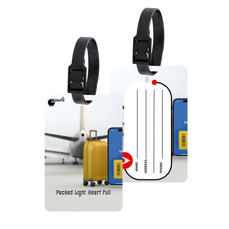 (Set of 10) Synthetic Luggage Tags with Black Strap Loop | Durable, Waterproof, Anti-Break Travel ID Tags for Suitcases, Backpacks, School & Office Bags (Model No.23)