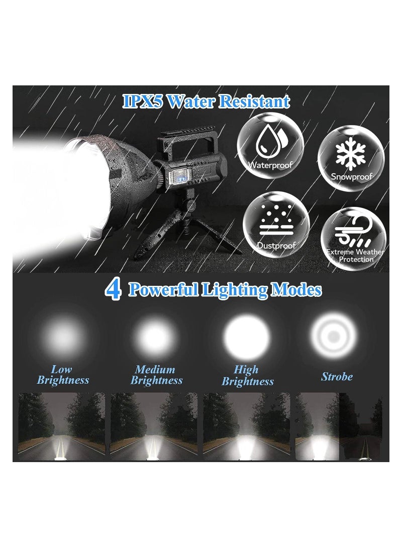 Toby's Rechargeable Spotlight, 300000 Lumens Led Spot Light Outdoor Handheld Super Bright Powerful Long Range Flashlight with 4 Modes, Tripod, USB Output, IPX5 Waterproof for Fishing Boating Camping - Image 3