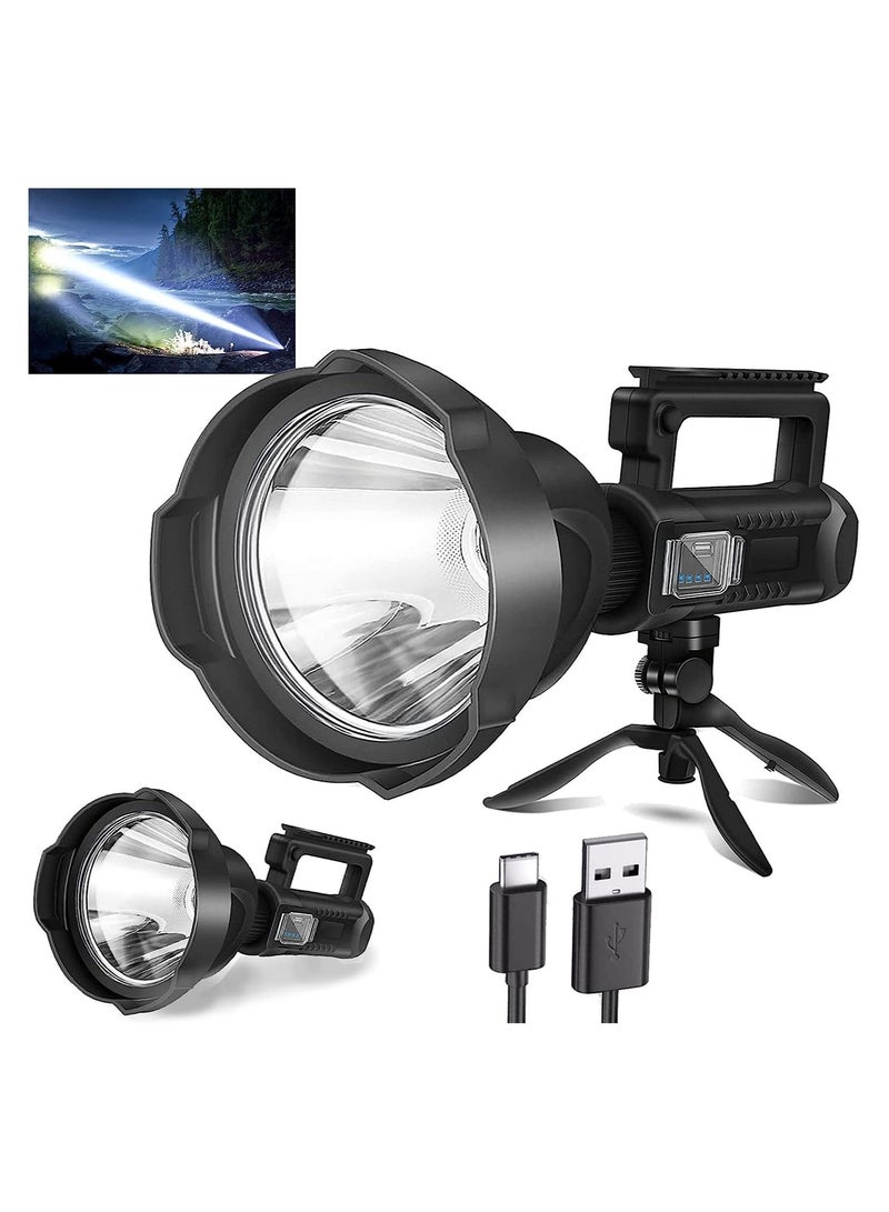 Toby's Rechargeable Spotlight, 300000 Lumens Led Spot Light Outdoor Handheld Super Bright Powerful Long Range Flashlight with 4 Modes, Tripod, USB Output, IPX5 Waterproof for Fishing Boating Camping - Image 1