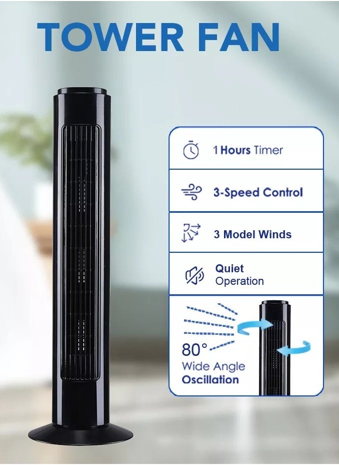 Vertical Air Conditioner and Cooler for Home and Office with 3 Wind Power Settings 45W ,Tower Fan With Remote Control, Touch Panel, 3 Speed Control, 3 Modes, 12 Hours Timer