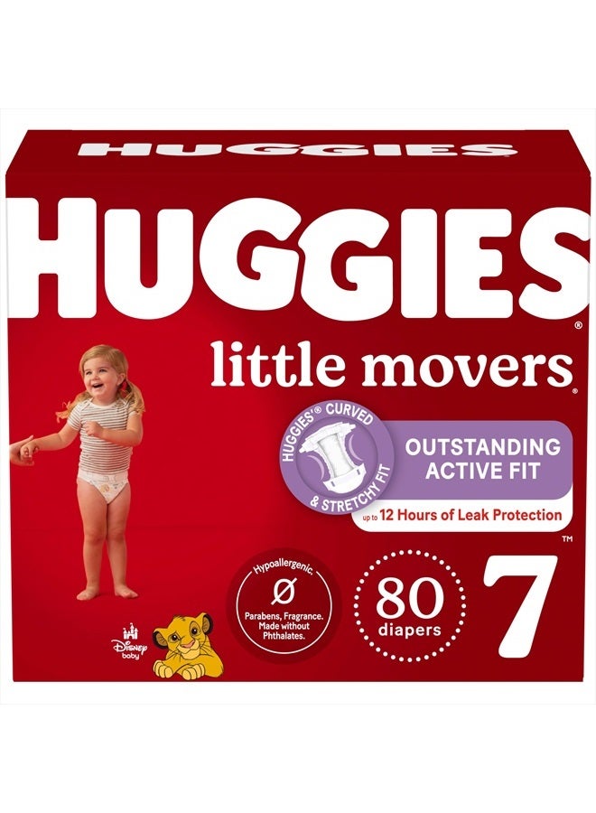 HUGGIES حفاضات هاجيز الحجم 7، حفاضات الأطفال ليتل موفرز، الحجم 7 (41+ رطل)، 80 قطعة (عبوتين من 40)، قد يختلف التغليف - Image 1