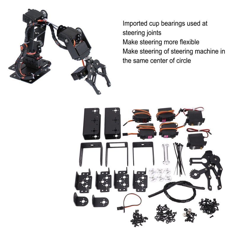 Robotic Arm DIY Kit: 2mm Black Aluminum Frame - 6-Servo Motor System With Smooth Flexible Joints Mechanical Claw for College Teaching Maker Projects Hands-On Learning - Image 3