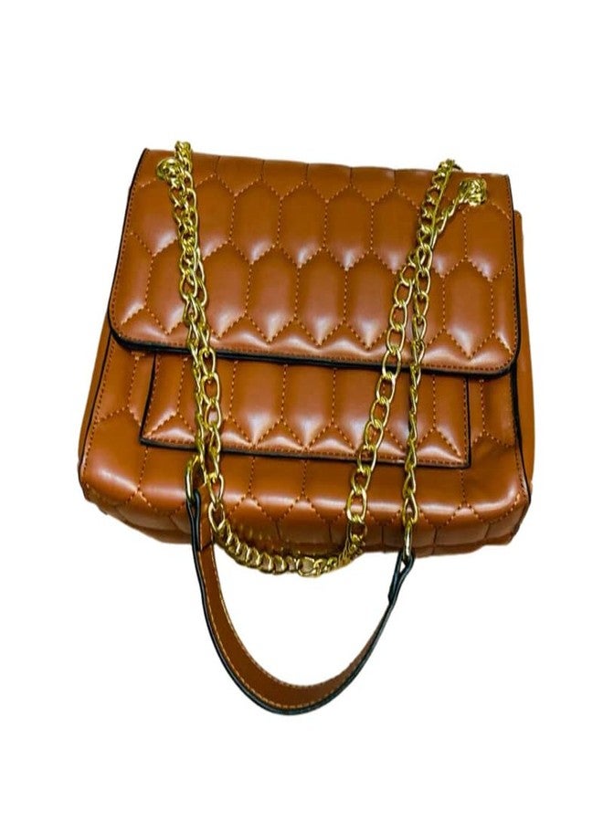 Quilted Leahter Latest Trendy Fashion Ladies Handbag (Brown) - Image 1