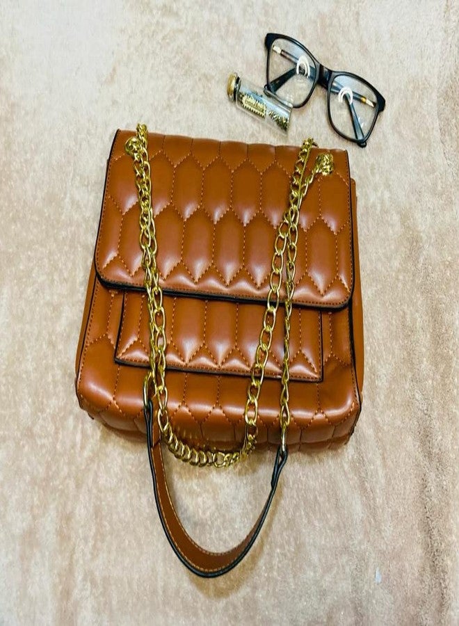Quilted Leahter Latest Trendy Fashion Ladies Handbag (Brown) - Image 2