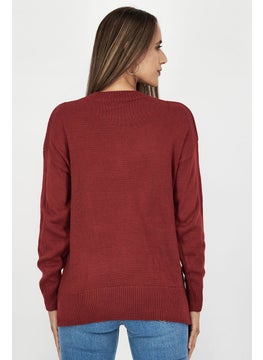 oysho Women Crew Neck Graphic Sweater, Red  - Image 2