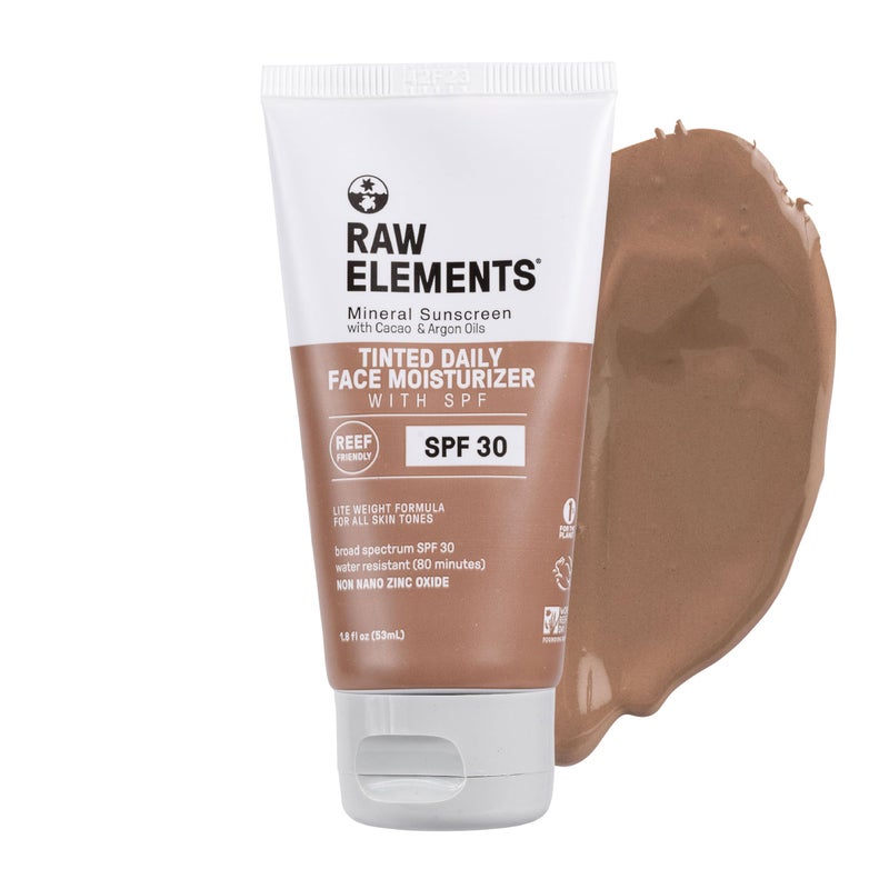 Raw Elements Tinted Daily Face Moisturizer All-Natural Mineral Sunscreen | Non-Nano Zinc Oxide, 95% Organic, Reef Safe, SPF 30, in Bio-Resin Tube, 1.8oz - Image 1