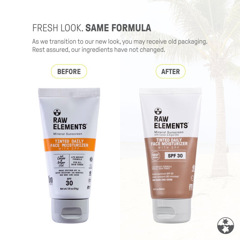 Raw Elements Tinted Daily Face Moisturizer All-Natural Mineral Sunscreen | Non-Nano Zinc Oxide, 95% Organic, Reef Safe, SPF 30, in Bio-Resin Tube, 1.8oz - Image 2