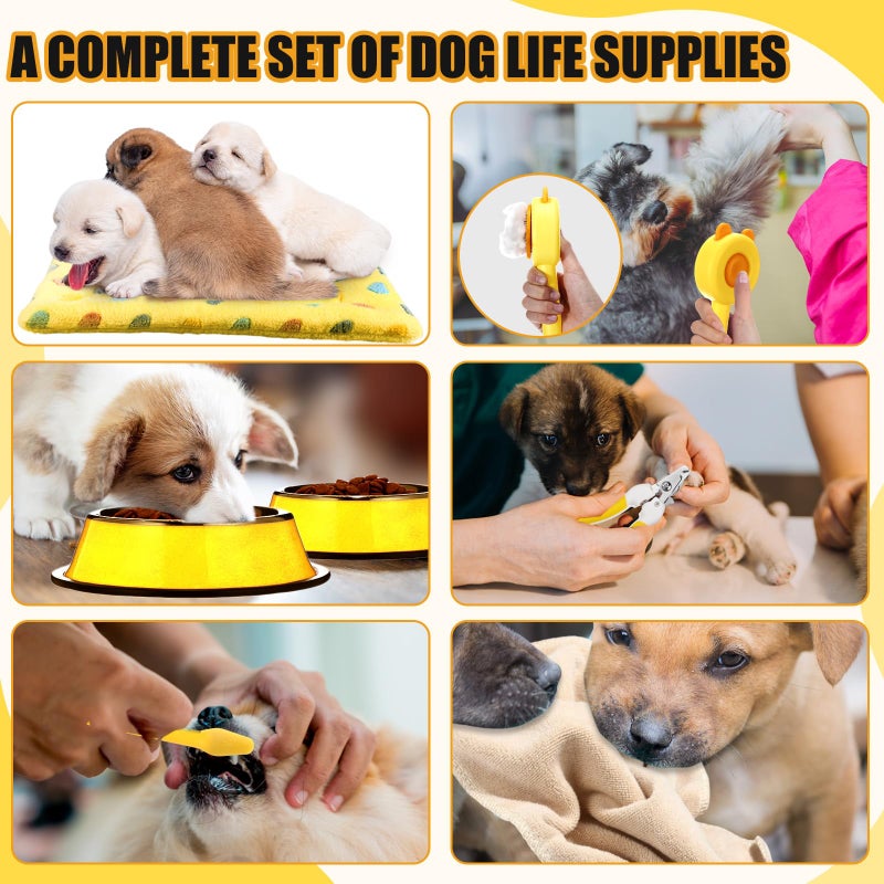 Abbylike 50 Pcs Puppy Supplies Starter Kit for Small Dogs Puppy Essentials Includes Leash, Bowls, Teeth Brushes, Water Bottle, and More Accessories for Dogs Pet Day Welcome Gift(Yellow) - Image 3