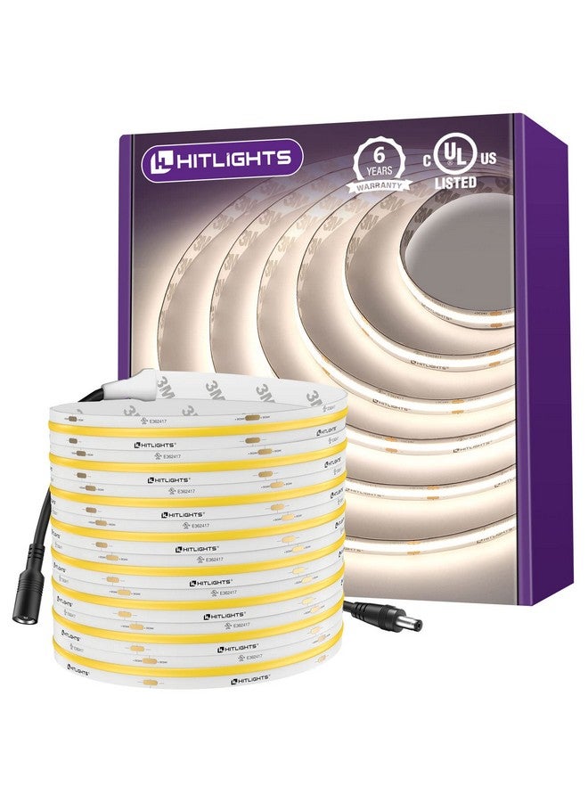 HitLights HitLights COB LED Strip Lights Neutral White 4000K,16.4ft Premium High Density 24V Tape Light, 2560LEDs, 350+ LM/FT, CRI 90+, IP30, Lighting for Kitchen, Cabinets, UL Listed(Power Source Not Included)  - Image 1