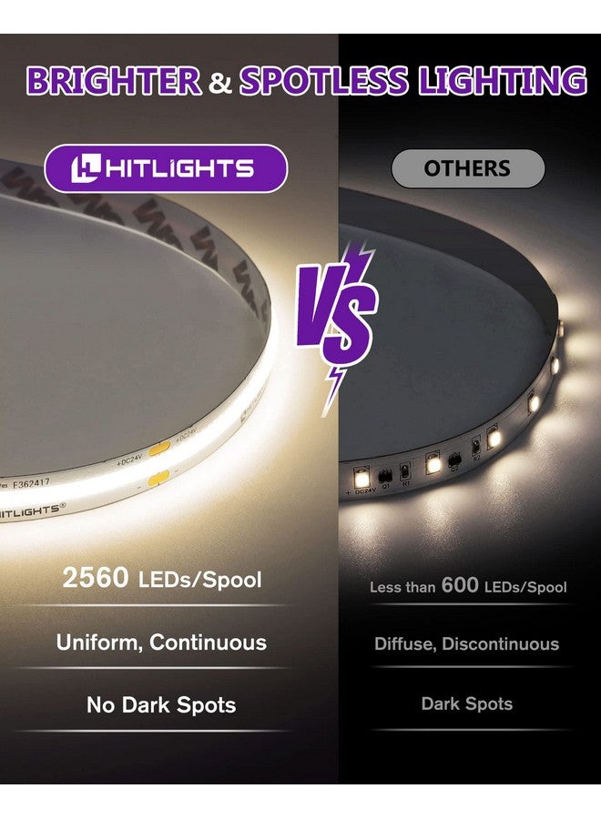 HitLights HitLights COB LED Strip Lights Neutral White 4000K,16.4ft Premium High Density 24V Tape Light, 2560LEDs, 350+ LM/FT, CRI 90+, IP30, Lighting for Kitchen, Cabinets, UL Listed(Power Source Not Included)  - Image 3
