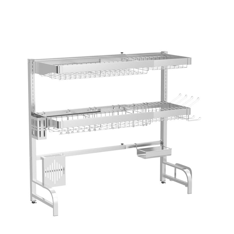 BOOSINY 3 Tier Extra Large Stainless Steel Expandable Over The Sink Dish Drainer Drying Rack, Rust Proof Metal, Space Saving, Modern Silver Big Capacity Extendable Plate Strainers Above Kitchen Counter - Image 4