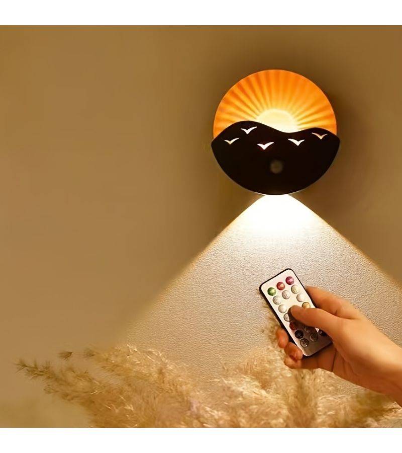 Sunrise Sea Wall Light Remote Control Trichromatic Night Light For Bedroom Stairs - Image 1