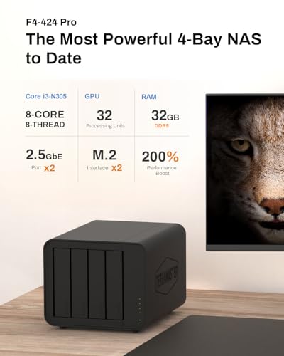 TERRAMASTER F4-424 Pro NAS Storage - 4Bay Core i3-N305 8-Core 8-Thread CPU, 32GB DDR5 RAM, 2.5GbE Port x 2, Network Attached Storage Peak Performance for Business (Diskless) Black - Image 2