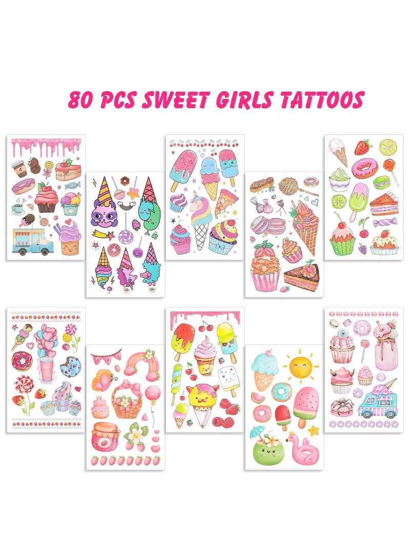 قوس قزح أورينبو 10 أوراق وشم الآيس كريم اللامعة على شكل كعكة دونات مصاصة وشم مؤقت للأطفال للبنات والأولاد ديكورات حفلات أعياد الميلاد لوازم حفلات حلوة هدايا حفلات دونات - Image 3