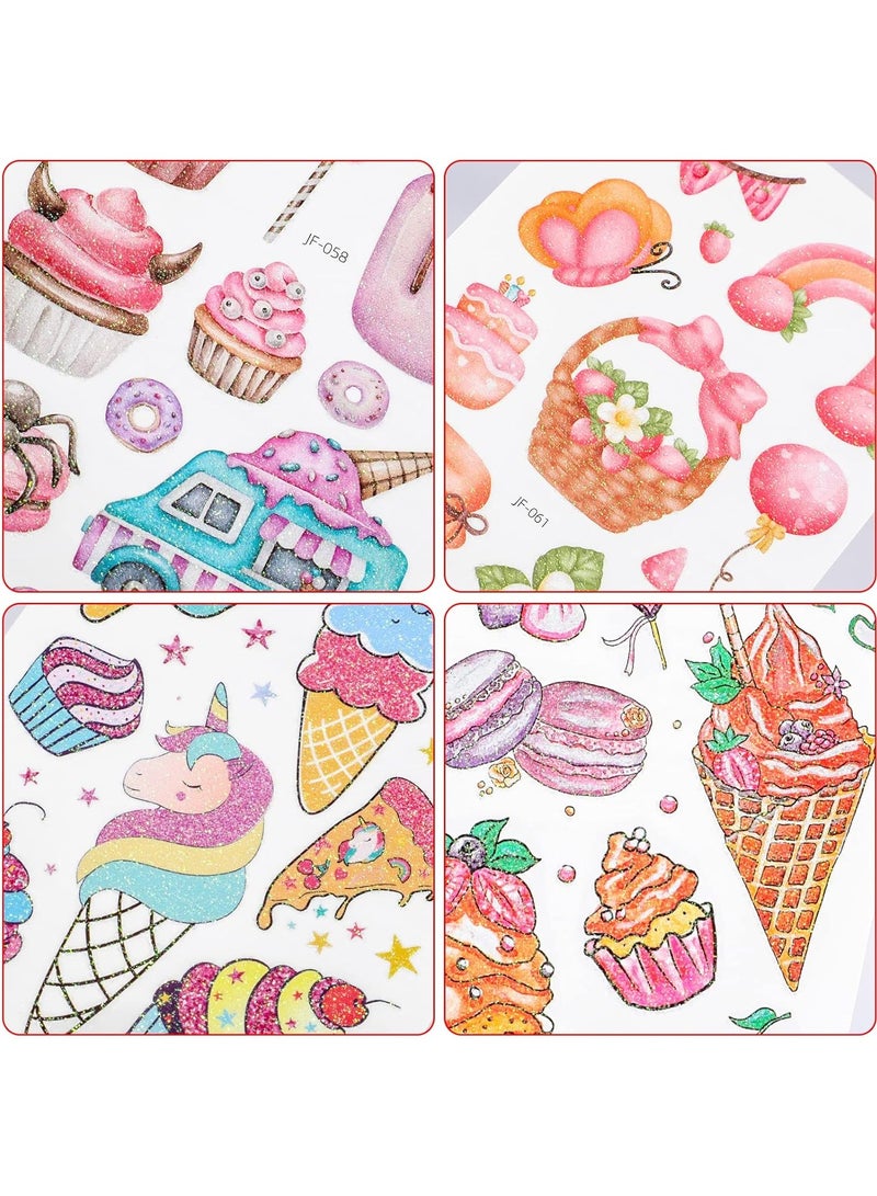 قوس قزح أورينبو 10 أوراق وشم الآيس كريم اللامعة على شكل كعكة دونات مصاصة وشم مؤقت للأطفال للبنات والأولاد ديكورات حفلات أعياد الميلاد لوازم حفلات حلوة هدايا حفلات دونات - Image 2