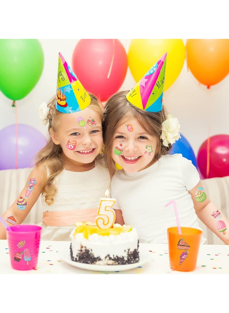 قوس قزح أورينبو 10 أوراق وشم الآيس كريم اللامعة على شكل كعكة دونات مصاصة وشم مؤقت للأطفال للبنات والأولاد ديكورات حفلات أعياد الميلاد لوازم حفلات حلوة هدايا حفلات دونات - Image 4