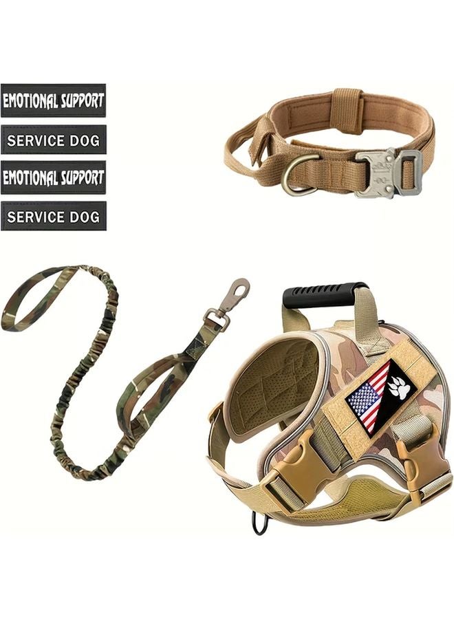 مجموعة صدرية تكتيكية للحيوانات الأليفة باللون الكاكي مع طوق وسلسلة وعلامة كلب خدمة - Image 3