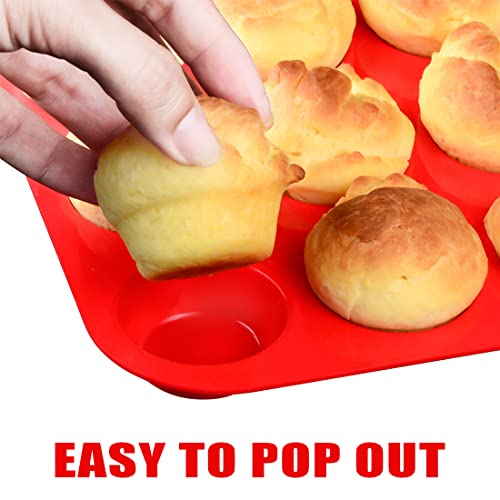 CAKETIME Silicone Muffin Pan, Mini Muffin Pan, Regular 12 Cups and Mini 24 Cups Cupcake Tin Set of 2 for Baking Egg Bites - Image 4