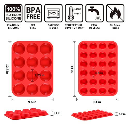 CAKETIME Silicone Muffin Pan, Mini Muffin Pan, Regular 12 Cups and Mini 24 Cups Cupcake Tin Set of 2 for Baking Egg Bites - Image 2