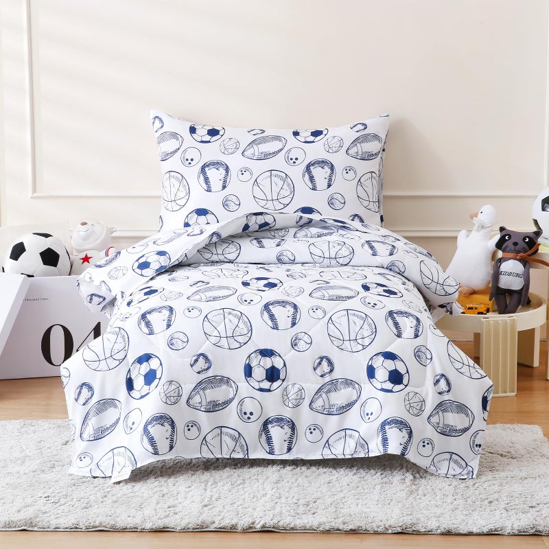 LONAVA Toddler Kids Comforter Set - 4 Pieces Toddler Bedding Sets for Boys Girls Children, Ultra Soft Microfiber Bed in A Bag with Flat Fitted Sheets, Ball Sports - Image 2