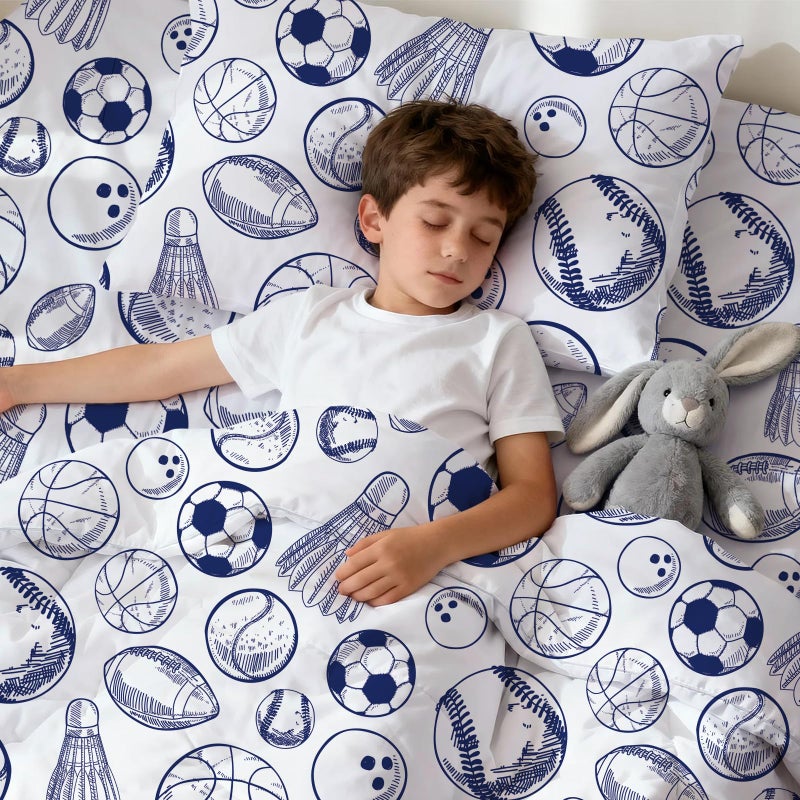 LONAVA Toddler Kids Comforter Set - 4 Pieces Toddler Bedding Sets for Boys Girls Children, Ultra Soft Microfiber Bed in A Bag with Flat Fitted Sheets, Ball Sports - Image 3