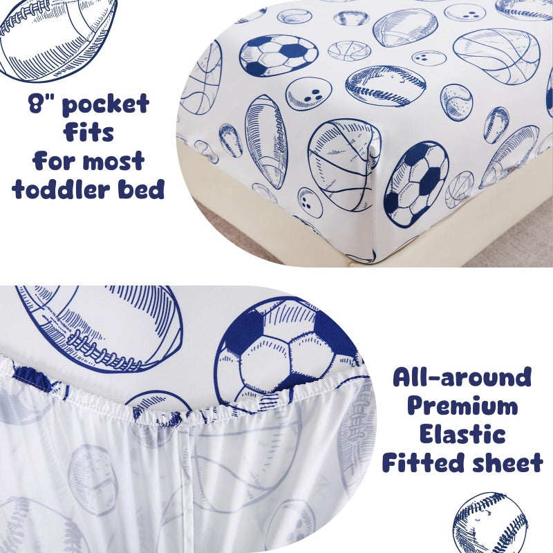 LONAVA Toddler Kids Comforter Set - 4 Pieces Toddler Bedding Sets for Boys Girls Children, Ultra Soft Microfiber Bed in A Bag with Flat Fitted Sheets, Ball Sports - Image 5