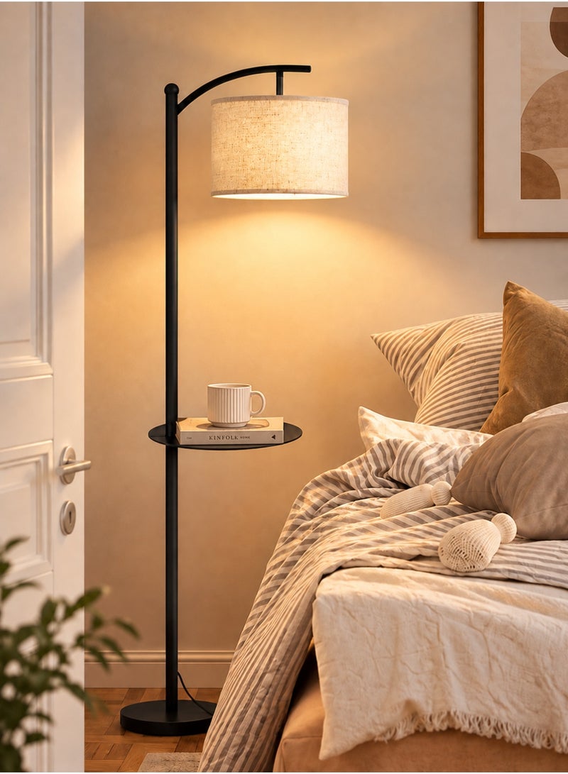 Sharpdo Nordic Fabric Tricolor Dimming Floor Lamp With Table Retro Adjustable LED Standing Lamp With Tray For Living Room Bedroom Coffee Table Floor Lighting Floor Lamp With Shelf - Image 1