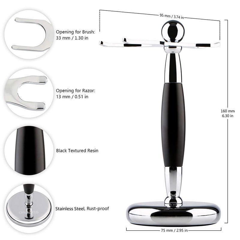 Anbbas Shaving Brush and Stand,Silvertip Badger Hair Brush Black Resin Alloy Handle with Stainless Steel Shaving Stand for Double Edge Safety Razor Straight Razor for Men - Image 4