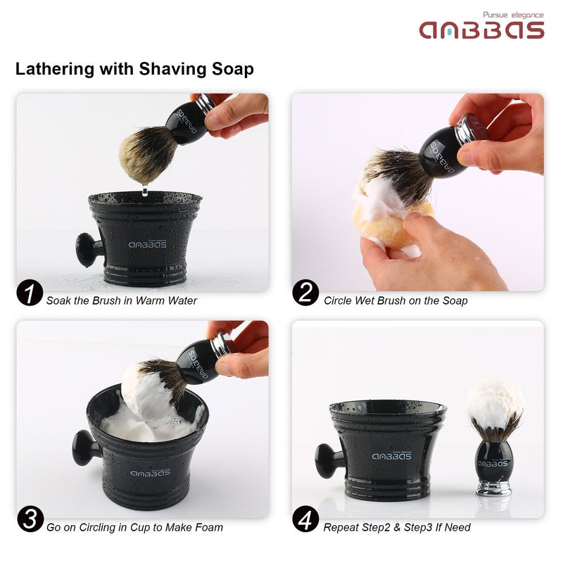Anbbas Shaving Brush and Stand,Silvertip Badger Hair Brush Black Resin Alloy Handle with Stainless Steel Shaving Stand for Double Edge Safety Razor Straight Razor for Men - Image 5