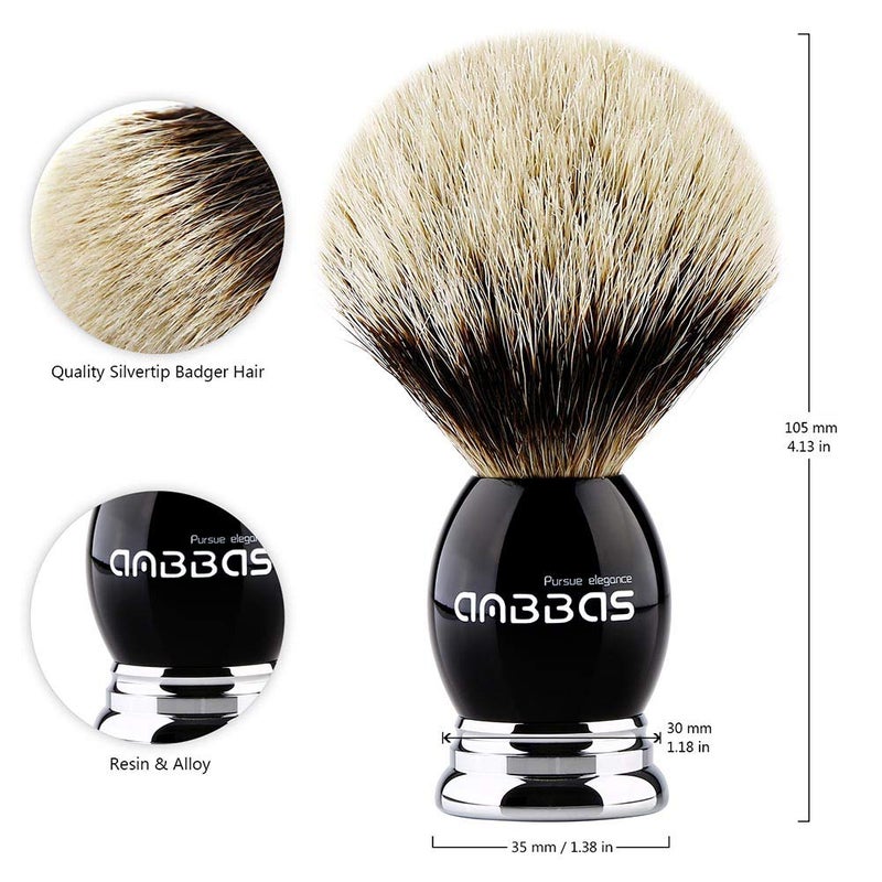 Anbbas Shaving Brush and Stand,Silvertip Badger Hair Brush Black Resin Alloy Handle with Stainless Steel Shaving Stand for Double Edge Safety Razor Straight Razor for Men - Image 3