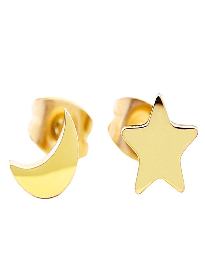 ELBLUVF Stainless Steel Women Crescent Moon and Star Stud Earrings Choose Colors (Gold star + moon) - Image 1