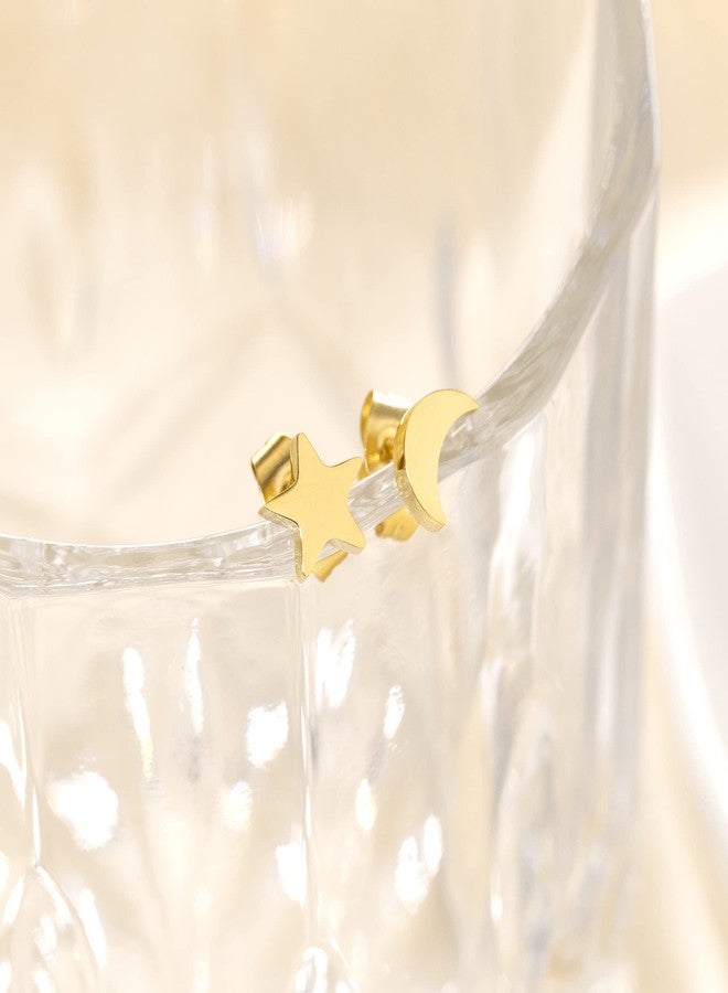 ELBLUVF Stainless Steel Women Crescent Moon and Star Stud Earrings Choose Colors (Gold star + moon) - Image 5