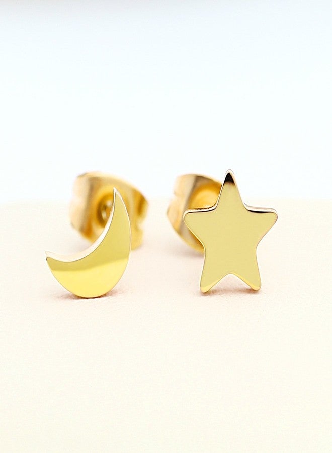 ELBLUVF Stainless Steel Women Crescent Moon and Star Stud Earrings Choose Colors (Gold star + moon) - Image 3