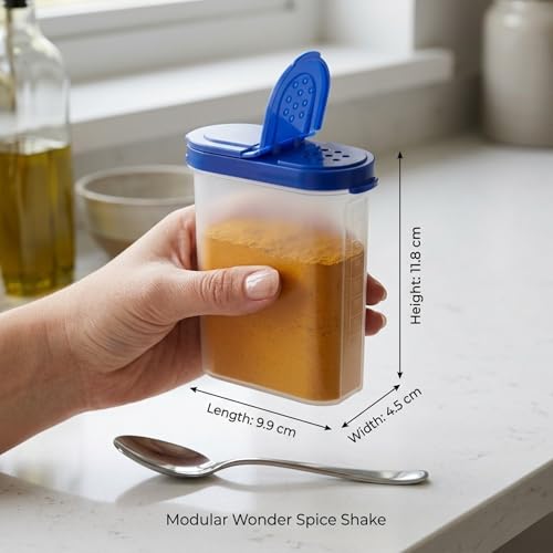 Mahaware Wonder Spice Shaker & Sprinkler Set of 8 (275ml) - Airtight Masala Containers for Kitchen, Modular Plastic Storage Set, Blue - Image 3