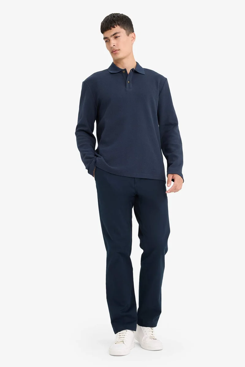 ديفاكتو Cotton Regular Fit Polo Neck Textured Sweatshirt