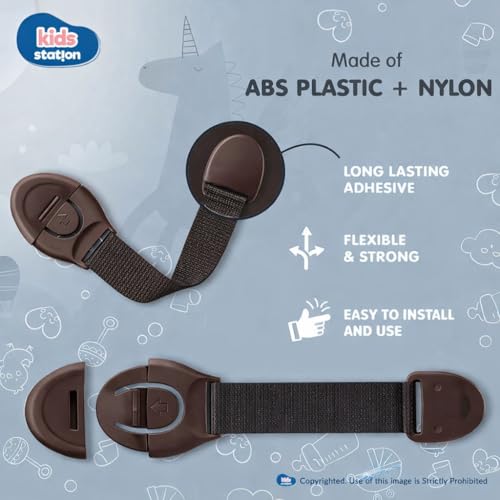 Kids Station Baby Safety Furniture Locks Strong and Adhesive Child Toddler Infants Safety Locks for Drawers, Cabinets, Fridge and Cupboard - Baby Proofing Product Pack of 12 (Brown) - Image 4