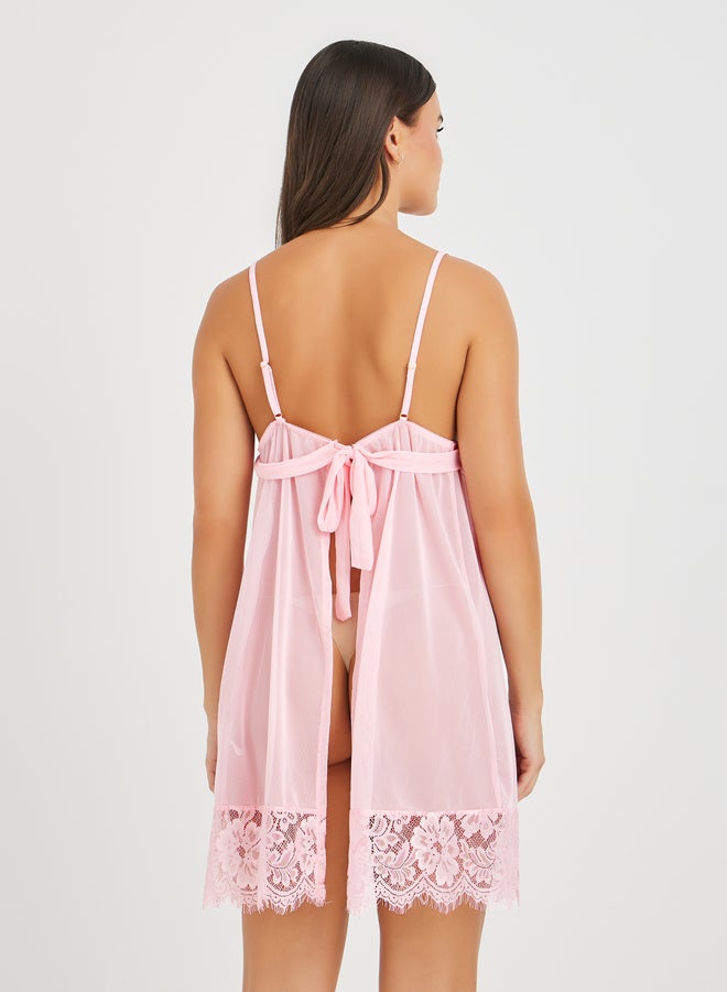 Take Two Lace Cup Apex Strap Detail Mesh Babydoll - Image 3