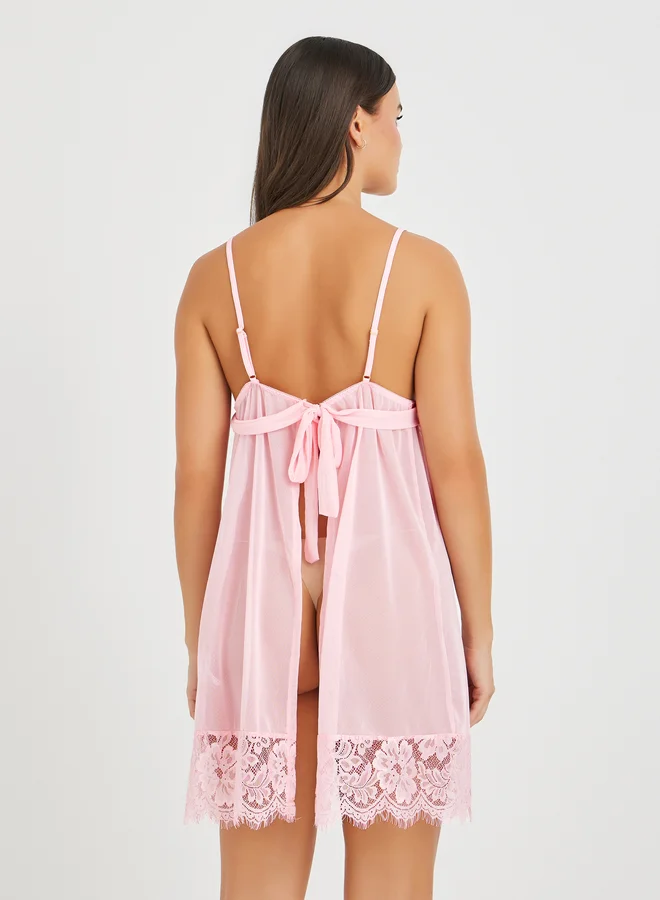 Take Two Take Two Lace Cup Apex Strap Detail Mesh Babydoll