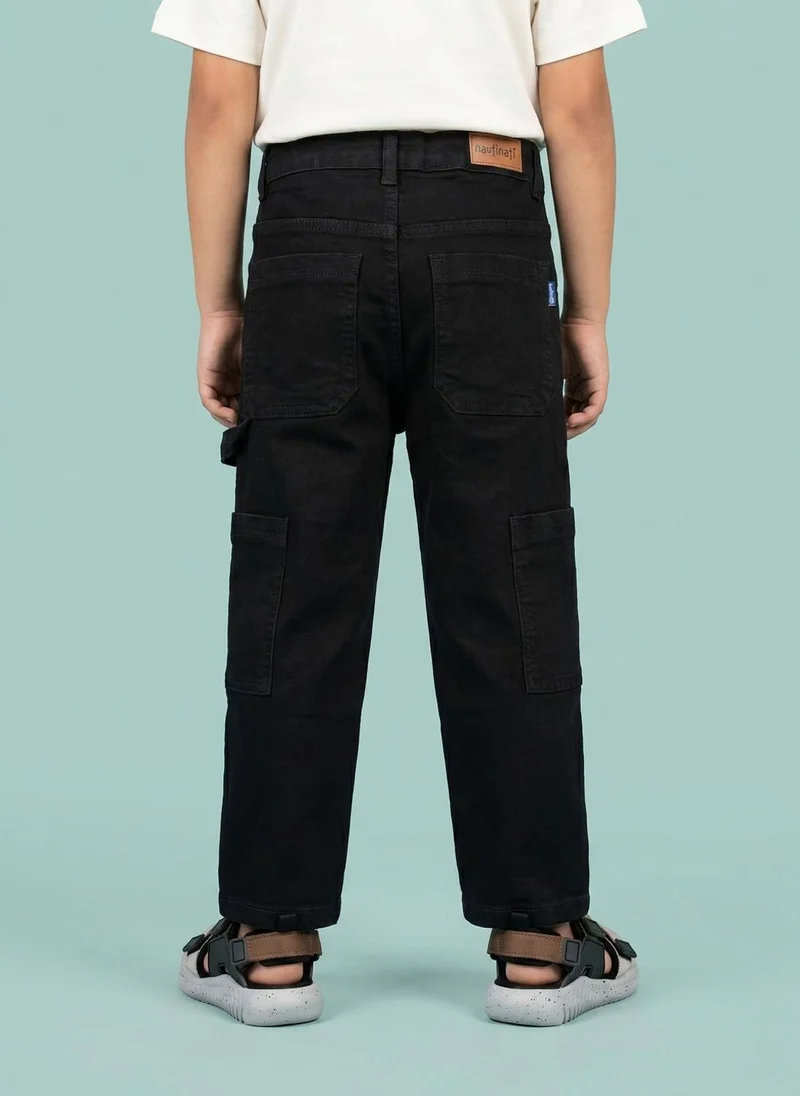 نوتيناتي Nautinati Boys Pure Cotton Black Loose Fit Cargo Jeans