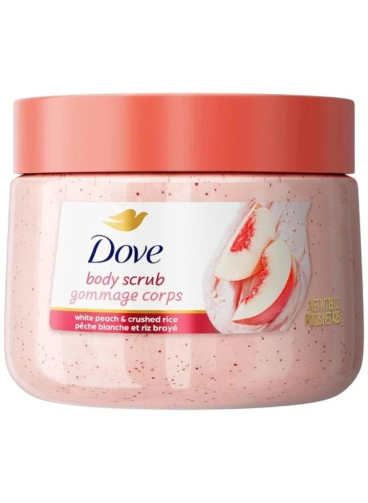 Dove body Scrub Gommage Corps white peach & crushed rice 425g - Image 1